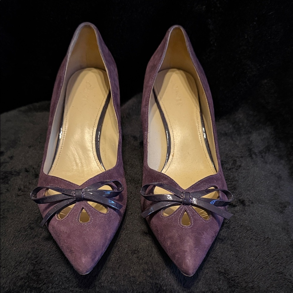 Joan & David Elegant Plum Heels with Ribbon Detail